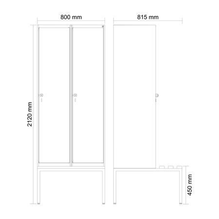 C+P Spind Evolo PLUS Bank 2 Abteile 2120x800x81