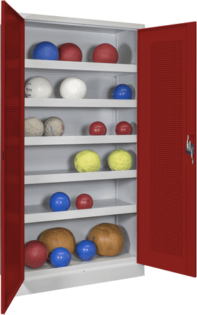 PAVOY Sportgeräteschrank | Ballschrank mit Flügeltüren | 195 x 100 x 50 cm mit Vollblech- oder Lochfeldtüren | große Farbauswahl