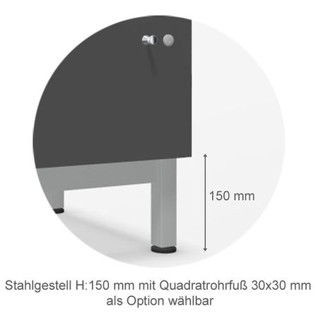 Stahlgestell mit Quadratrohrfuß für Schließfachschrank aus Holz